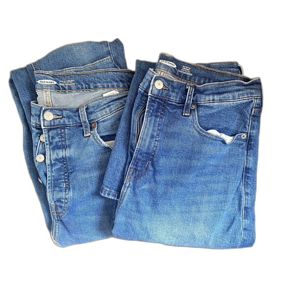 Old Navy Lot of 2 Sky Hi Straight Leg‎ Jeans Medium Wash Denim Classic Size 12 - Picture 1 of 12